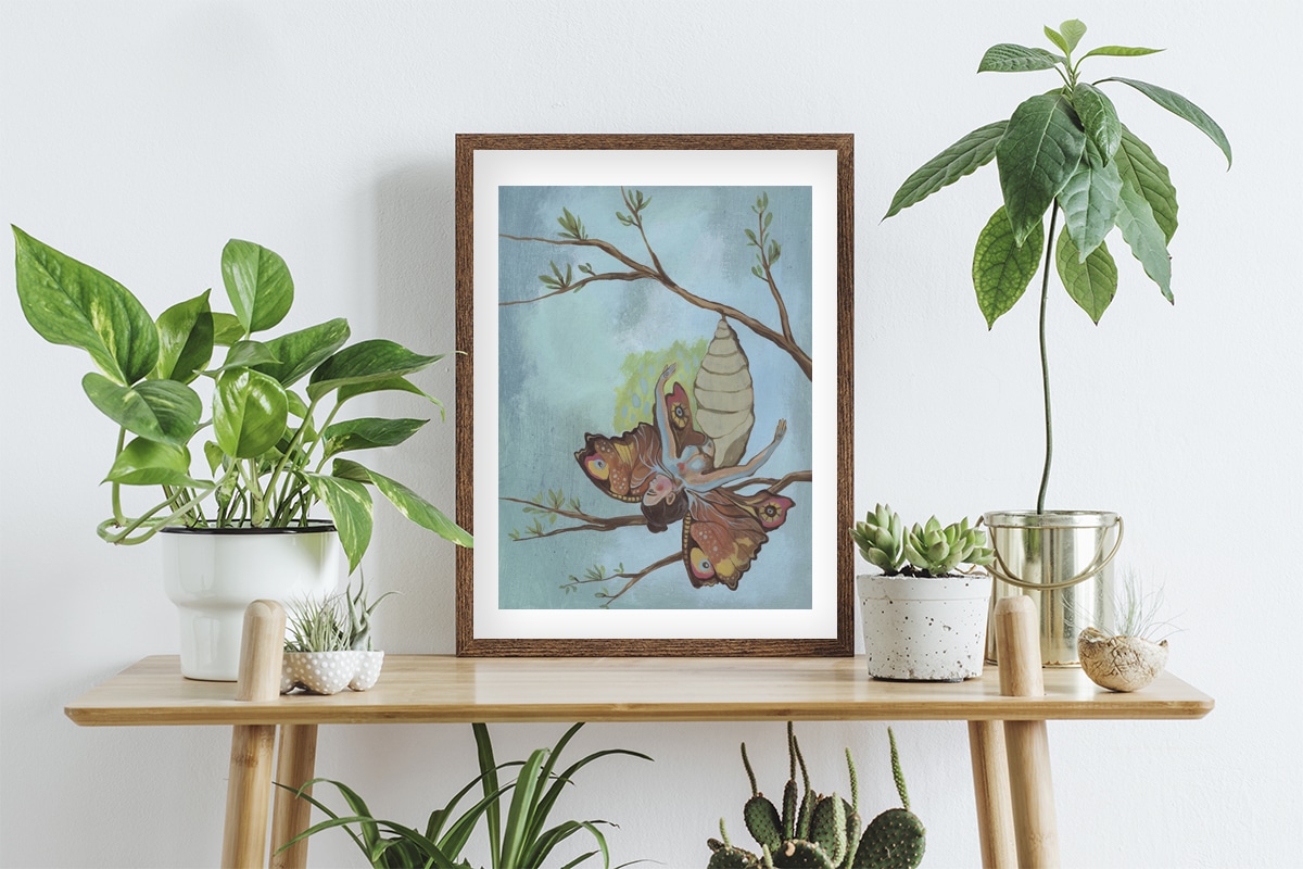 Scandinavian room interior with mock up photo frame on the brown