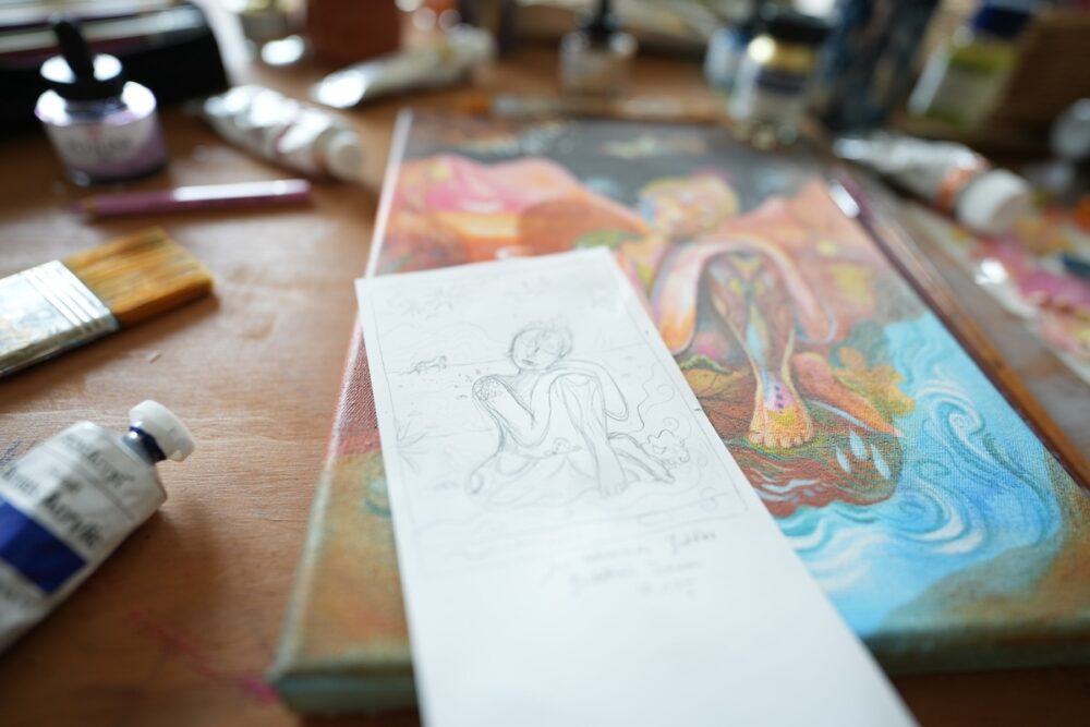 Der träumende Buddha – exklusives Original-Kunstwerk (inkl. Rahmung) – Bild 2